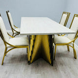 Ravello Cream & Gold Marble Dining Table With Windsor Gold Chairs