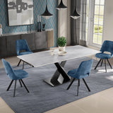 Toronto 140-180cm Grey Matt Ceramic Marble Extending Dining Table With Velvet Dining Chairs