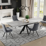 Moda 160-240cm Grey Matt Ceramic Marble Side Extending Dining Table With Velvet Dining Chairs