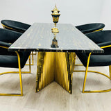 Ravello Black & Gold Marble Dining Table With Porado Gold Chairs