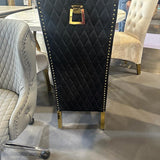 Lucy Gold Ring Knocker Quilted Emma Slim Black Gold Velvet Dining Chair Gold Legs