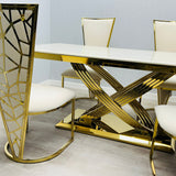 Elina 180cm Gold Dining Table With Posidon High Back Velvet Gold Chairs