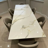 Austin 180-280cm White Kass Gold Ceramic Marble Side Extending Dining Table