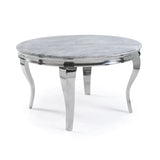 Louis Grey Marble 130cm Round Dining Table + Lucy Grey Lion Knocker Plush Velvet Chairs-Esme Furnishings