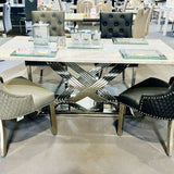 Elina 180cm Grey Marble & Chrome Dining Table-Esme Furnishings