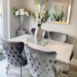 Louis Marble & Chrome Dining Table With Valente Lion Knocker Velvet Chairs-Esme Furnishings