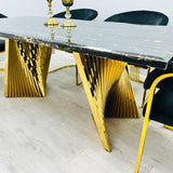 Ravello Black & Gold Marble Dining Table With Porado Gold Chairs