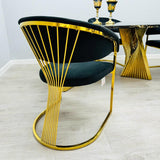 Ravello Black & Gold Marble Dining Table With Porado Gold Chairs