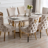 Lucien 180cm Gold Oval Dining Table with Pandora Gold Ceramic Marble Top + Cream/Gold  Ring Knocker Velvet Chairs