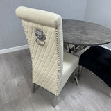 Arianna Marble & Chrome Dining Table With Lucy Slim Quilted Lion Knocker PU Leather Chairs