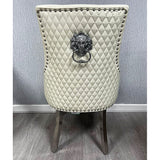 Majestic Lion Knocker Quilted PU Cream White Leather Dining Chair Chrome Legs - Belmont Interiors