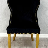 Valentino Gold Lion Knocker Plush Velvet Button Back Dining Chair Gold Legs - 2 Colours