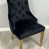 Majestic Black Gold Ring Knocker Quilted Tufted Plush Velvet Dining Chair Gold Legs-Esme Furnishings