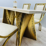 Ravello Cream & Gold Marble Dining Table With Windsor Gold Chairs