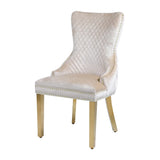 Louis Gold & White Marble Dining Table With Cream & Gold Lion Knocker Button Back Dining Chairs