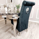 Louis Black Marble 130cm Round Dining Table + Lucy Black Lion Knocker Plush Velvet Chairs-Esme Furnishings