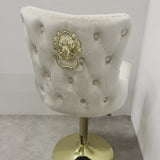 Valentino Cream Gold Lion  Knocker Quilted Back Plush Velvet Gold Bar Stool