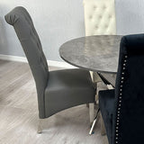 Arianna Marble & Chrome Dining Table With Lucy Slim Quilted Lion Knocker PU Leather Chairs