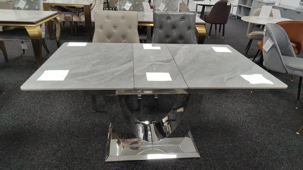 Arial 1.2-1.5m Extending Grey Ceramic Marble Dining Table - Belmont Interiors