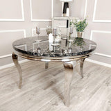 Louis Black Marble 130cm Round Dining Table + Black Lion Knocker Plush Velvet Chairs-Esme Furnishings