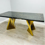 Ravello Black & Gold Marble Dining Table With Porado Gold Chairs