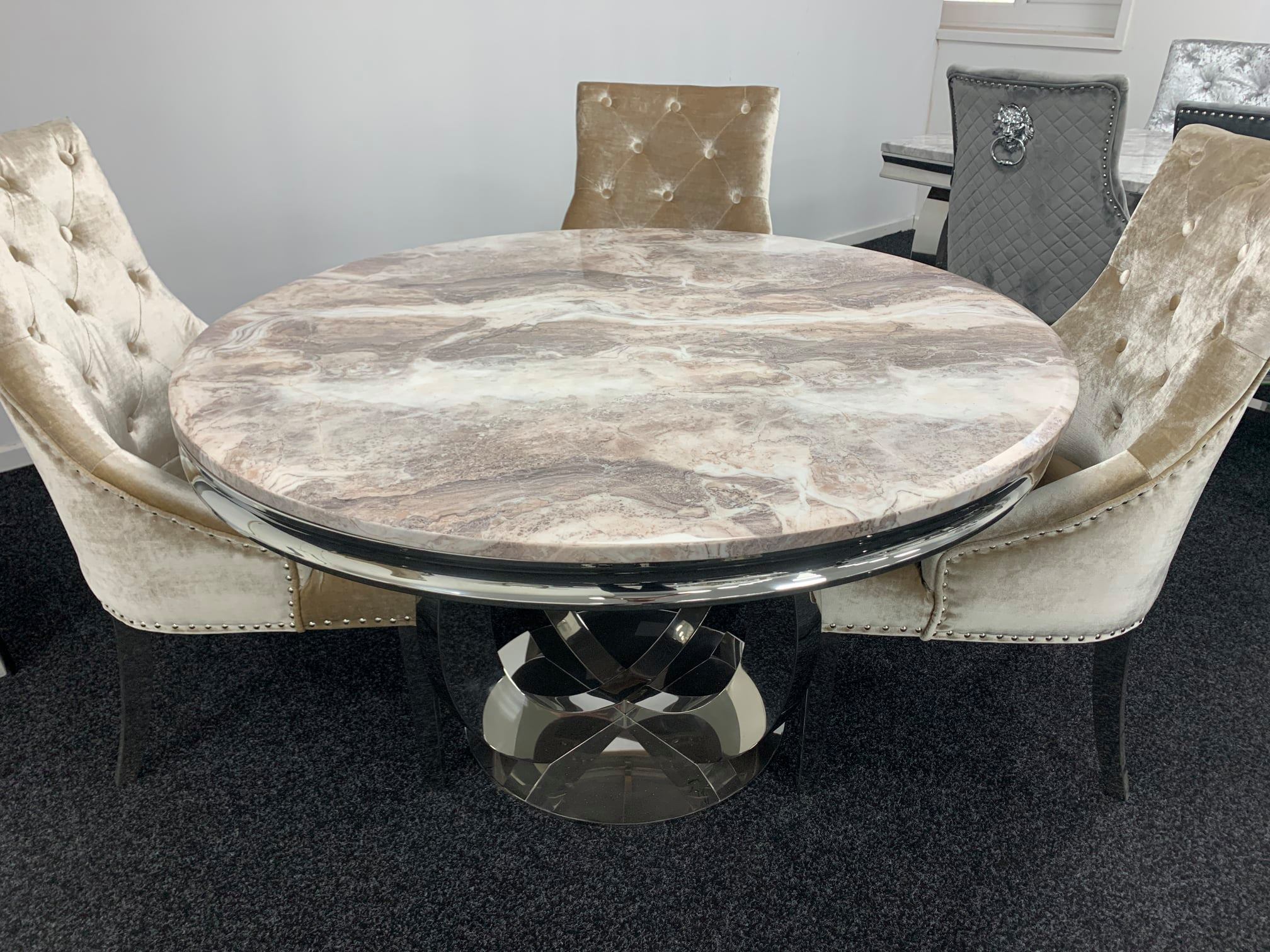 Chelsea 130cm Marble & Chrome Round Dining Table - 5 Colours - Belmont Interiors