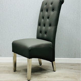 Lucy PU Lion Knocker Quilted Emma Slim Grey Leather Dining Chair Chrome Legs - Belmont Interiors