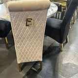 Lucy Gold Ring Knocker Quilted Emma Slim Cream Gold Velvet Dining Chair Gold Legs