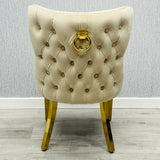 Valentino Gold Ring Cream Plush Velvet Dining Chair Gold Legs-Esme Furnishings