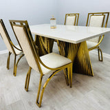 Ravello Cream & Gold Marble Dining Table With Windsor Gold Chairs