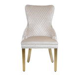 Louis Gold & White Marble Dining Table With Cream & Gold Lion Knocker Button Back Dining Chairs