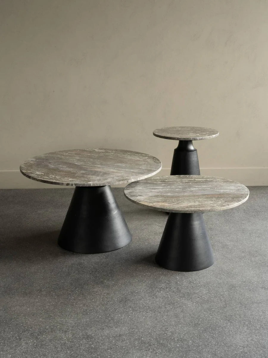 Libra Interiors Clifton II Side Table in Charcoal Black and Travertine - Belmont Interiors