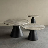 Libra Interiors Clifton II Side Table in Charcoal Black and Travertine - Belmont Interiors