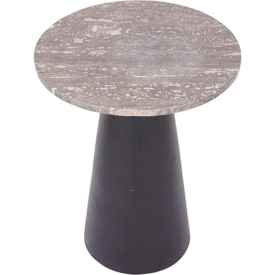 Libra Interiors Clifton II Side Table in Charcoal Black and Travertine - Belmont Interiors