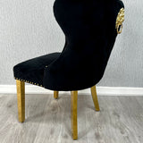 Valentino Gold Lion Knocker Plush Velvet Button Back Dining Chair Gold Legs - 2 Colours