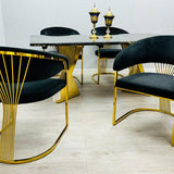 Ravello Black & Gold Marble Dining Table With Porado Gold Chairs