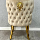 Valentino Gold Lion Knocker Plush Velvet Button Back Dining Chair Gold Legs - 2 Colours