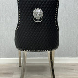 Majestic PU Lion Knocker Quilted PU Midnight Black Leather Dining Chair Chrome Legs