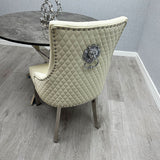 Majestic Lion Knocker Quilted PU Cream White Leather Dining Chair Chrome Legs - Belmont Interiors