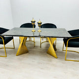 Ravello Black & Gold Marble Dining Table With Porado Gold Chairs