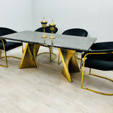 Ravello Black & Gold Marble Dining Table With Porado Gold Chairs