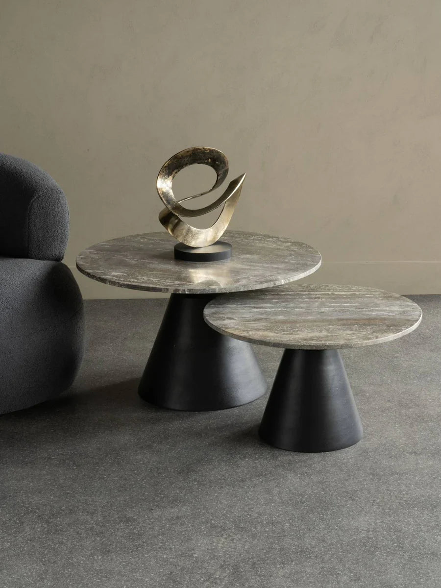 Libra Interiors Clifton II Coffee Table in Charcoal Black and Travertine – Small - Belmont Interiors