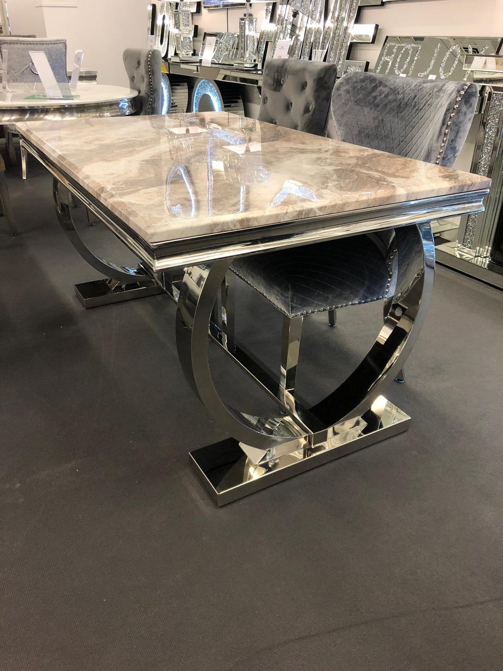 Arianna 180cm Marble & Chrome Dining Table - 5 Colours - Belmont Interiors