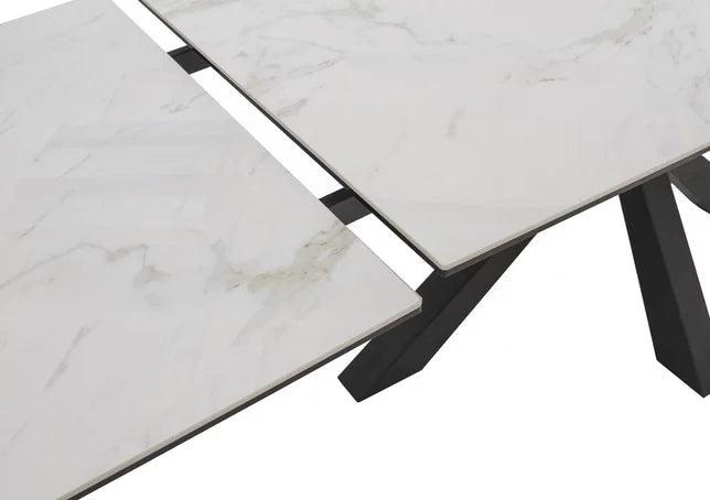 Phoenix 120-180cm White Ceramic Marble Extending Table - Belmont Interiors