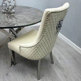 Majestic Lion Knocker Quilted PU Cream White Leather Dining Chair Chrome Legs - Belmont Interiors