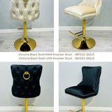 Victoria Cream Gold Ring Knocker Quilted Back Plush Velvet Gold Bar Stool - Belmont Interiors