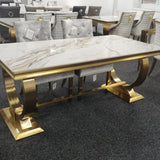 Arianna 180CM Gold Marble Dining Table + Gold Lion Knocker Dining Chairs