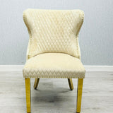 Valentino Gold Ring Cream Plush Velvet Dining Chair Gold Legs-Esme Furnishings