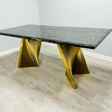 Ravello Black & Gold Marble Dining Table With Porado Gold Chairs