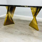 Ravello Black & Gold Marble Dining Table With Porado Gold Chairs